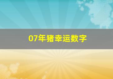 07年猪幸运数字