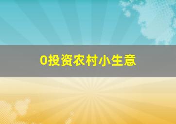 0投资农村小生意