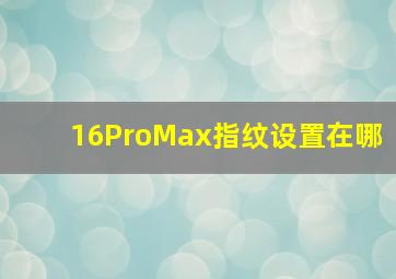 16ProMax指纹设置在哪