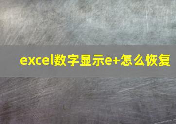 excel数字显示e+怎么恢复