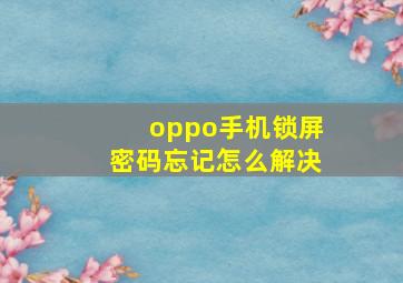 oppo手机锁屏密码忘记怎么解决