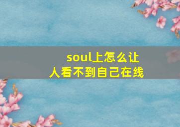 soul上怎么让人看不到自己在线