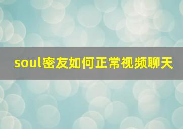 soul密友如何正常视频聊天