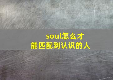 soul怎么才能匹配到认识的人