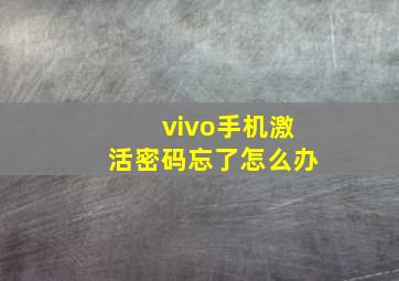 vivo手机激活密码忘了怎么办