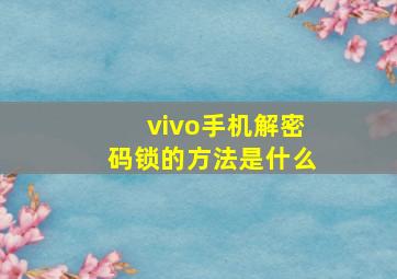 vivo手机解密码锁的方法是什么