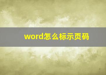 word怎么标示页码