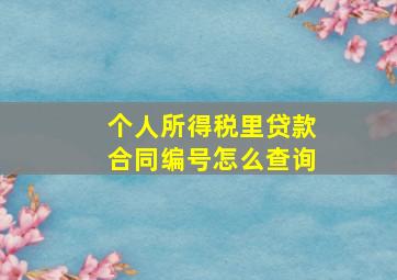 个人所得税里贷款合同编号怎么查询