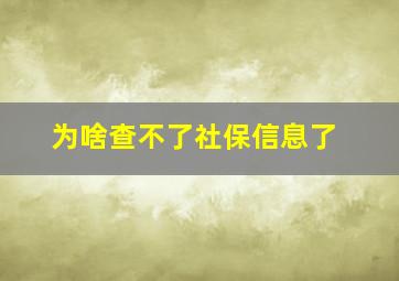 为啥查不了社保信息了