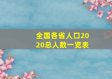 全国各省人口2020总人数一览表