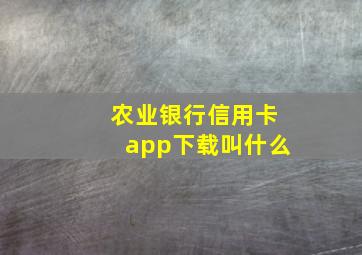 农业银行信用卡app下载叫什么