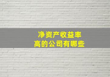 净资产收益率高的公司有哪些