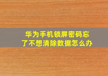 华为手机锁屏密码忘了不想清除数据怎么办