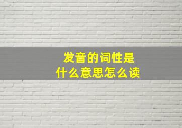 发音的词性是什么意思怎么读