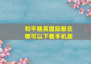 和平精英国际服在哪可以下载手机版