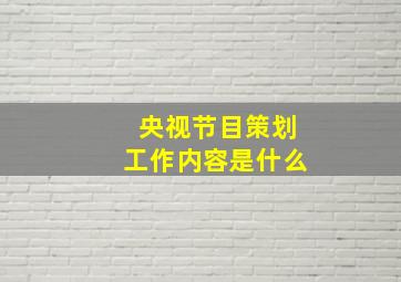 央视节目策划工作内容是什么