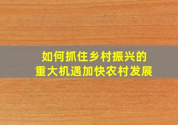 如何抓住乡村振兴的重大机遇加快农村发展