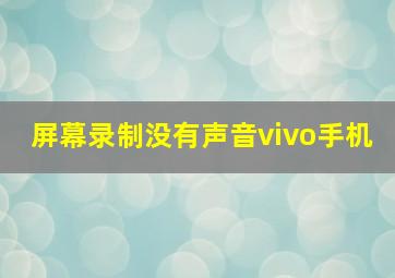 屏幕录制没有声音vivo手机