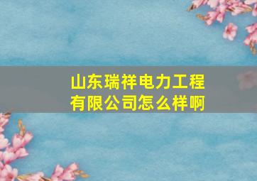 山东瑞祥电力工程有限公司怎么样啊