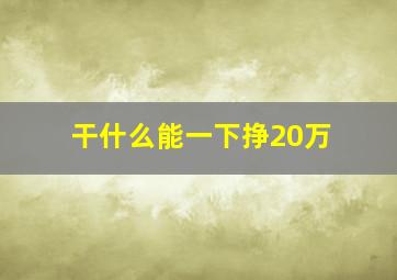 干什么能一下挣20万