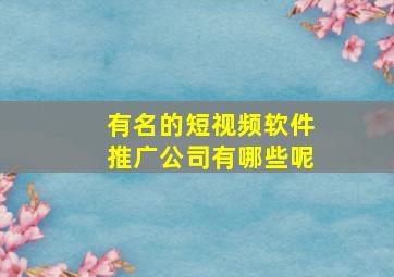 有名的短视频软件推广公司有哪些呢