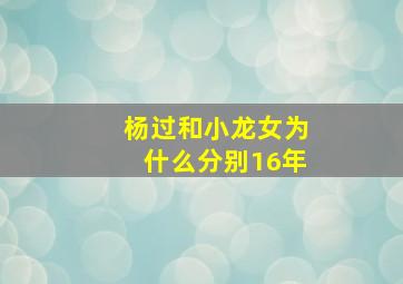 杨过和小龙女为什么分别16年