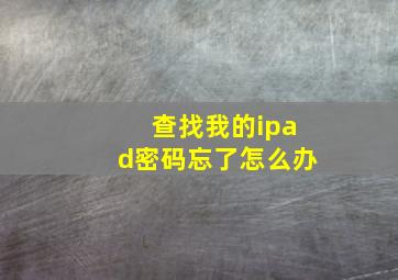 查找我的ipad密码忘了怎么办