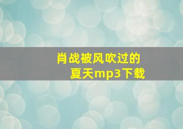 肖战被风吹过的夏天mp3下载