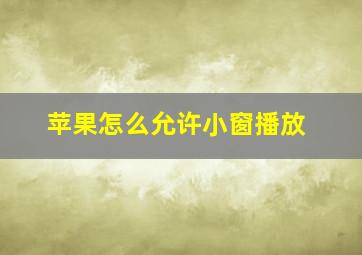 苹果怎么允许小窗播放