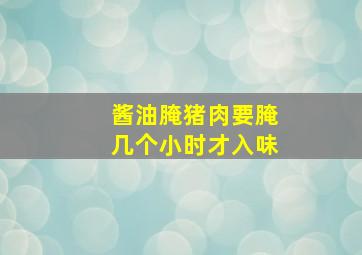 酱油腌猪肉要腌几个小时才入味